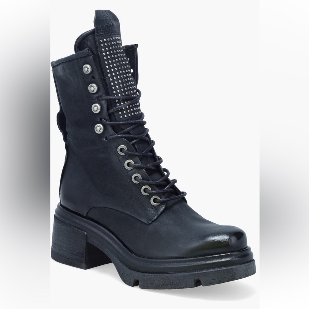 A.S.98 Black Studded Combat Moto Boots